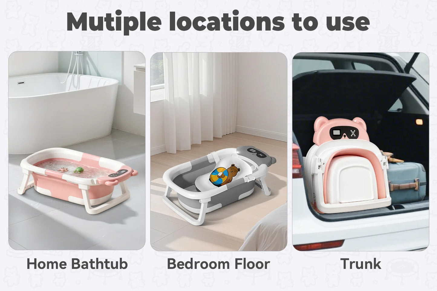 Baby Tub With Soft Cushion And Thermometer Foldable Baby Bathtub With Drain Hole Durable Foldable Baby Bath Tub Newborn To Toddl