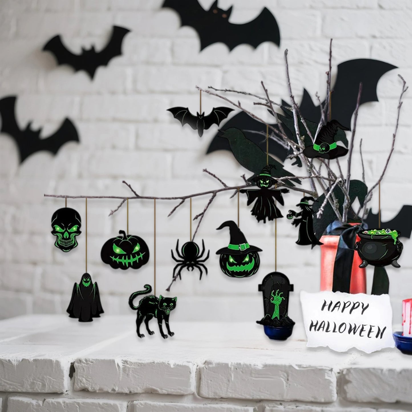 Halloween Hanging Sign 24 Pack Skull Bat Witch Ornaments