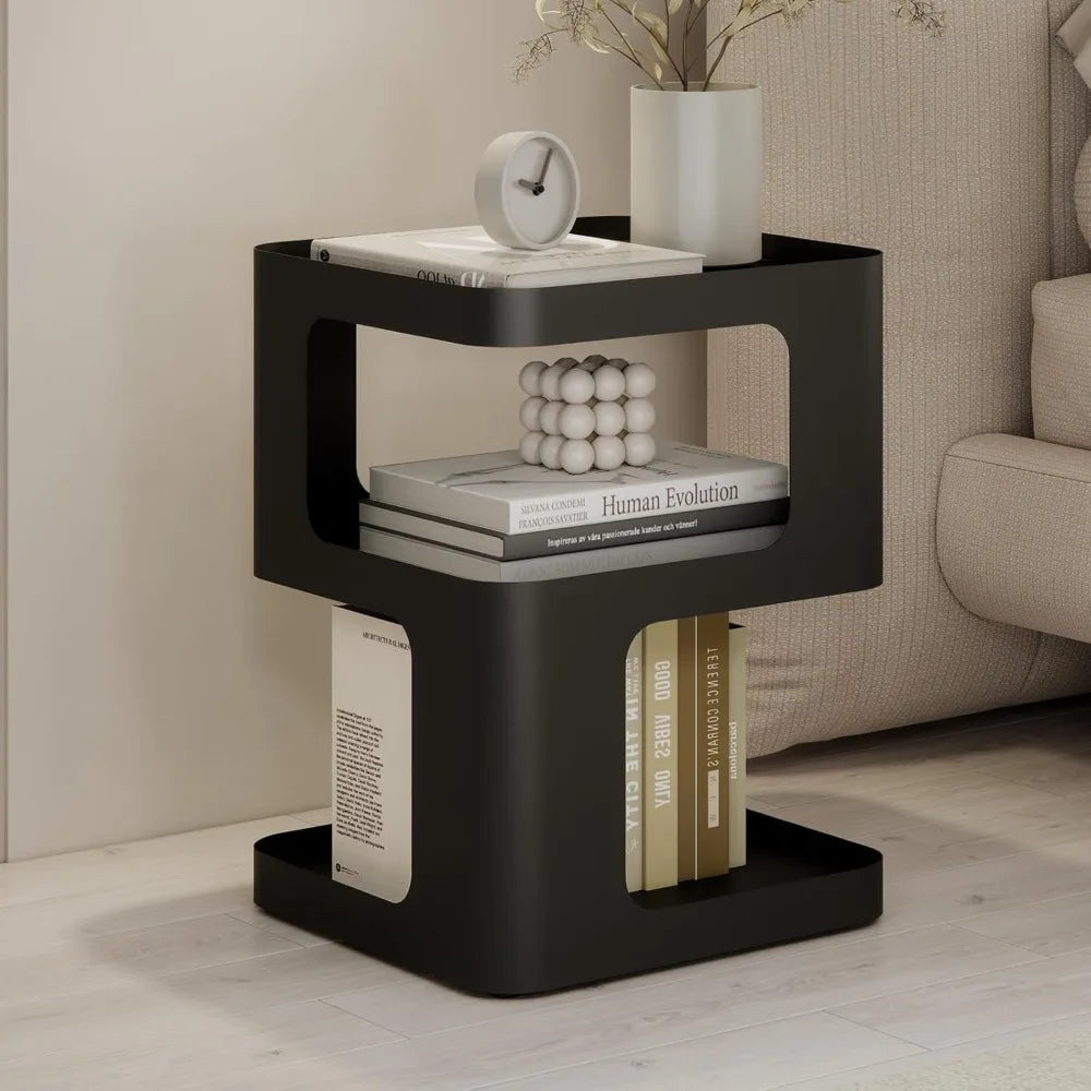 Modern Side Table, Metal Bedside Table Living Room, 3 Tier end Tables with Storage,Nightstand for Small Spaces, Living Room, Bed