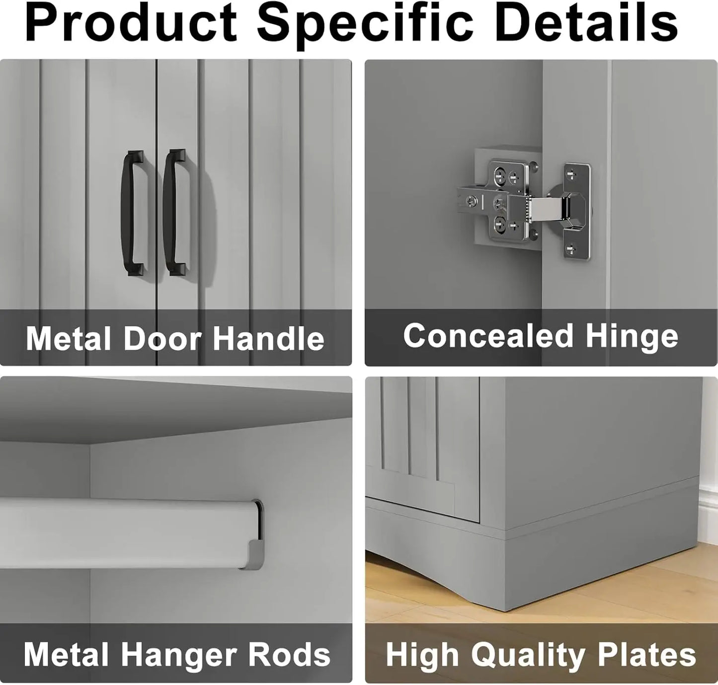 Wardrobe Closet with 4 Doors, Wooden Modern Freestanding Armoire with Shelves and Hanging Rod, Clothes Organizer Cabinet for Bed