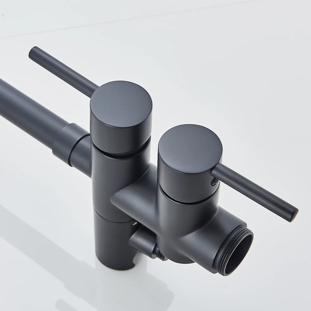 Black Bathroom Bathtub Faucet With Hand Shower Hot and Cold Faucet Floor Mounted Tub