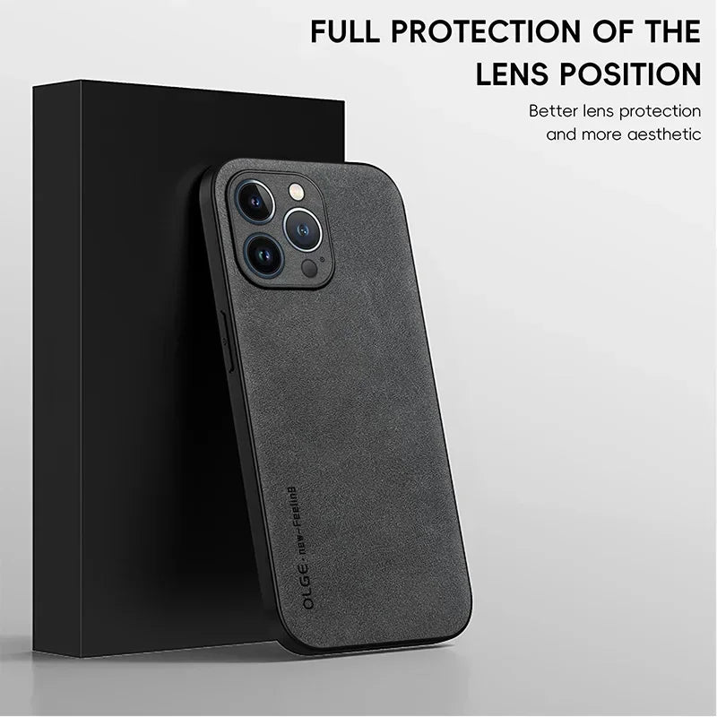 Luxury Leather iPhone Case . Slim Shockproof Protective Phone Cover