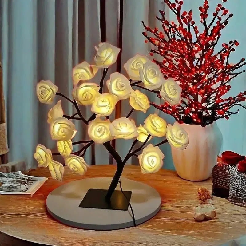 Romantic Rose Tree LED Night Light .Elegant Bedroom Décor & Gift Lamp