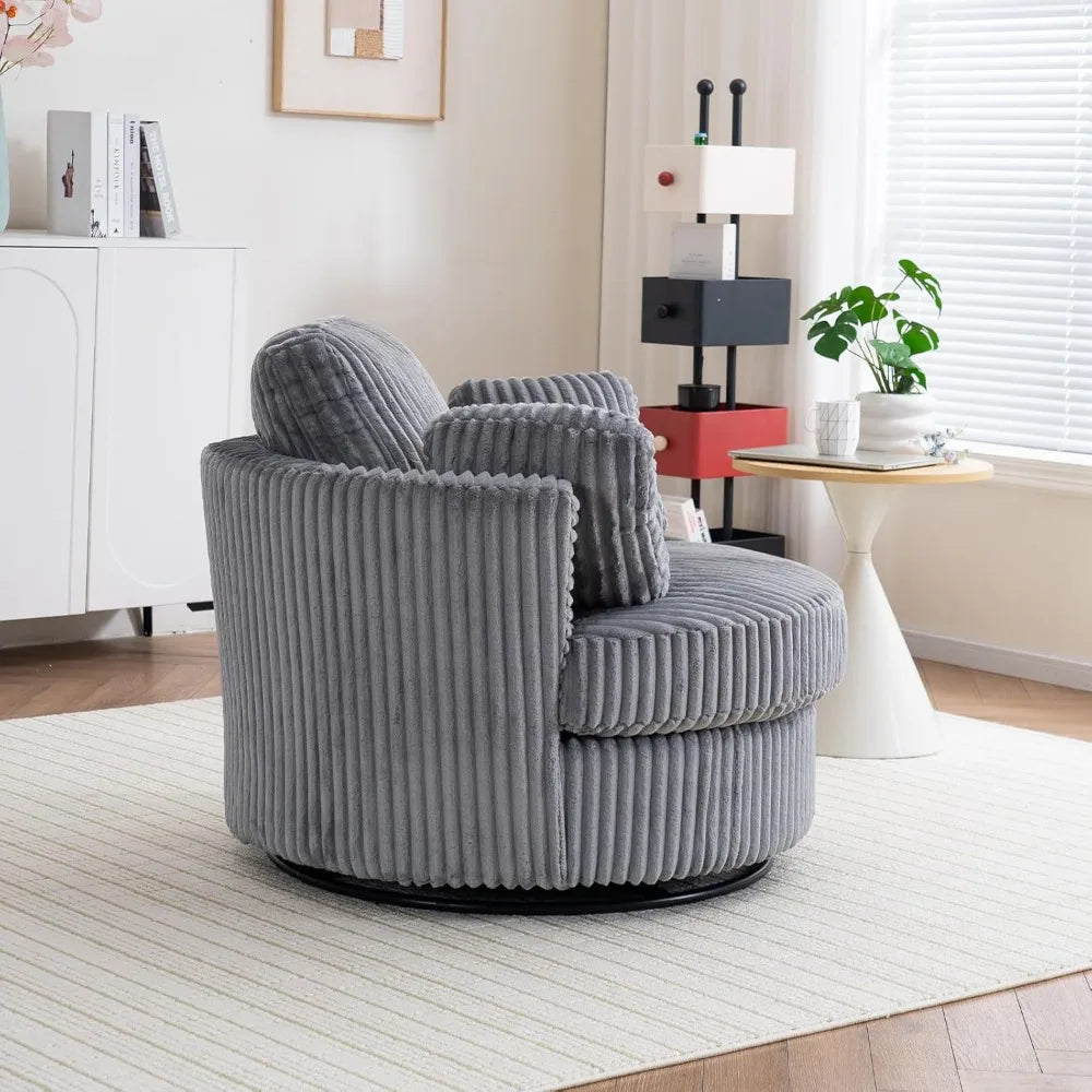 Swivel Accent Chair, 360-Degree Swivel Modern Round Barrel Comfy Corduroy Leisure Reading Single Arm Chair with Thick Cushion &