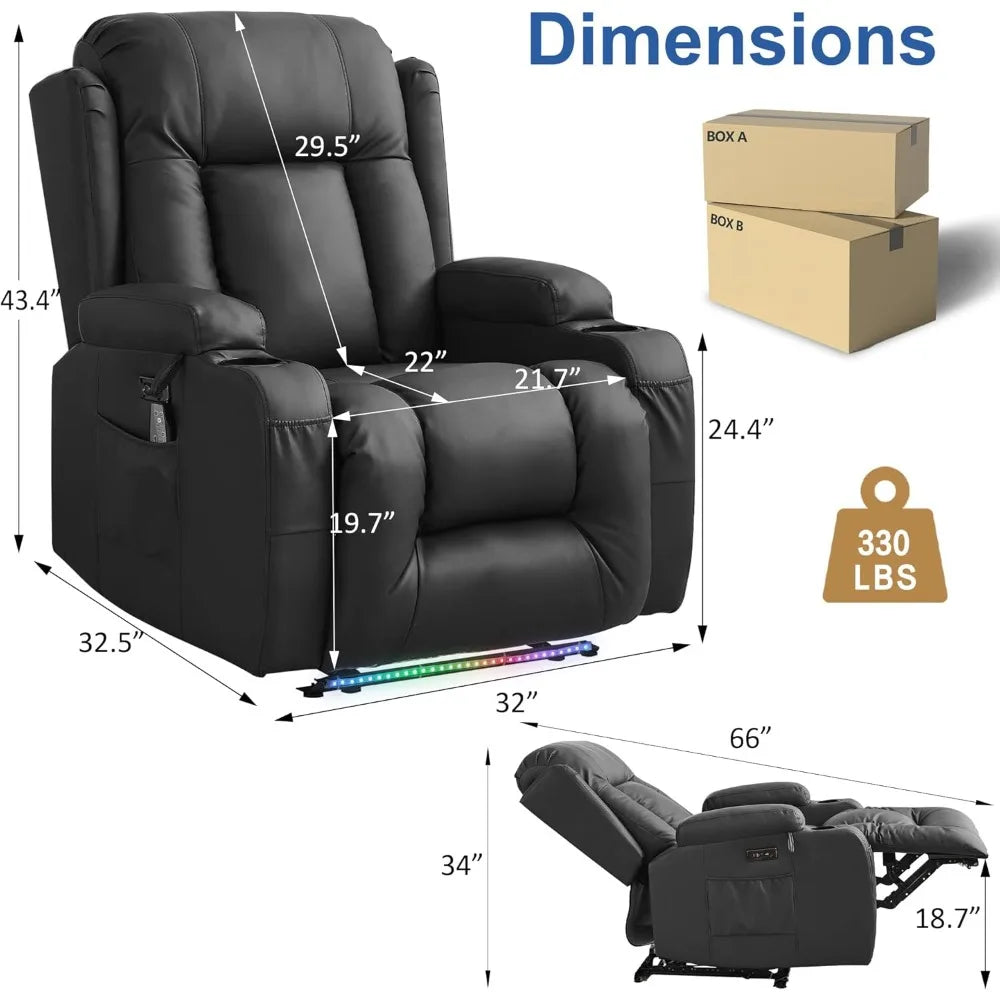 Power Recliner Chair for Adults, Electric Recliner Sofa with Vibrating Massage and Heat, Faux Leather