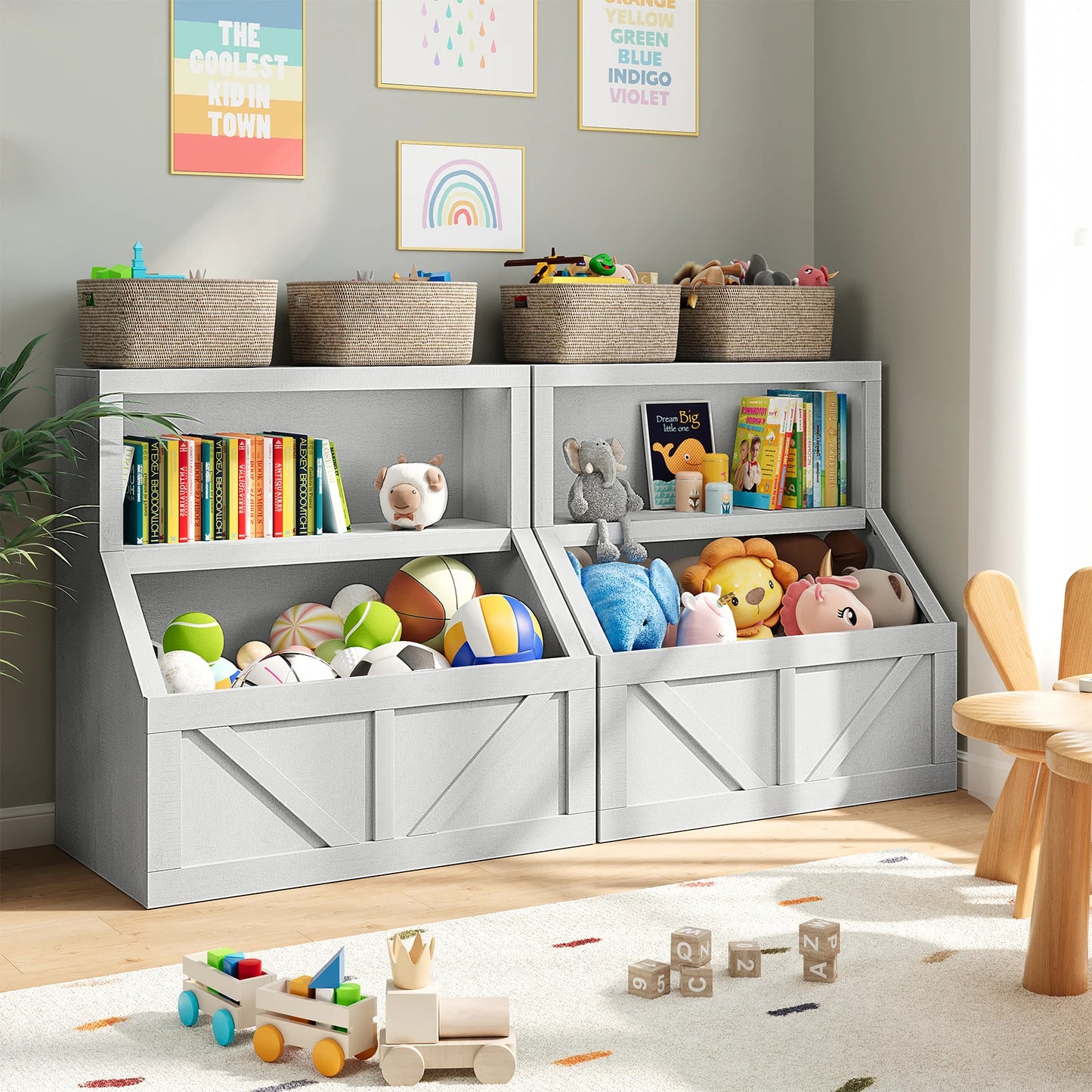 Kids Bookcase Toy Storage Organizer Cabinet Children Bookcase Wooden Toy Storage Cabinet for Playroom Nursery Hallway School