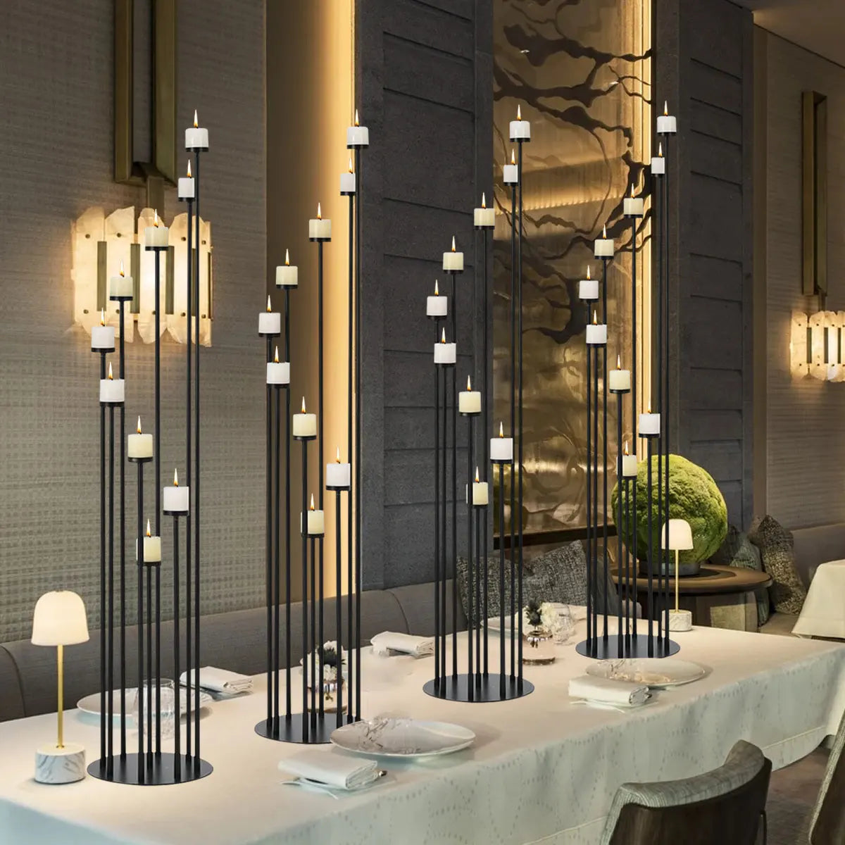10-Piece Black Tall Floor Candle Holder Set. Elegant Metal Candelabra Stands for Weddings, Parties & Home Décor