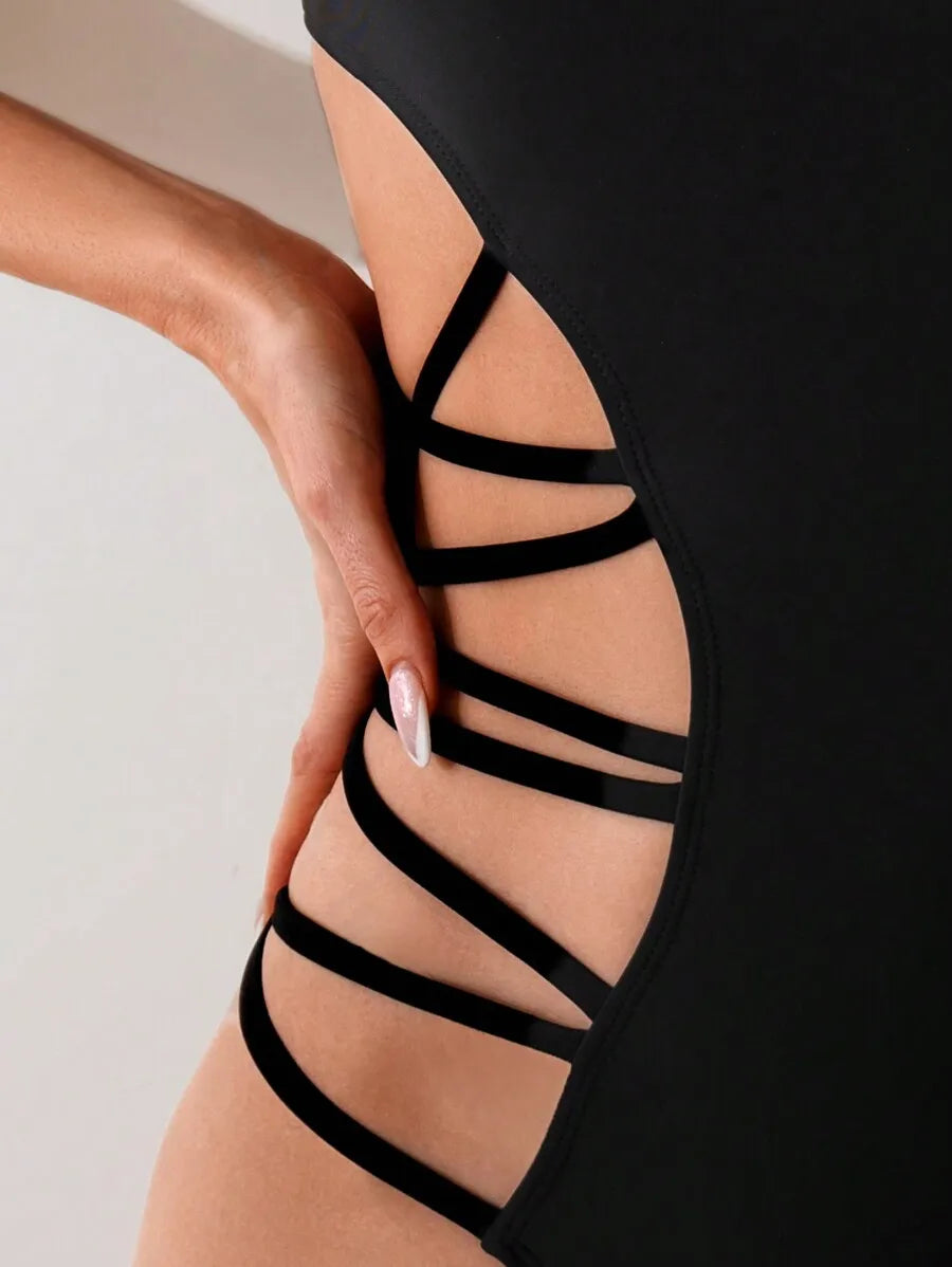 Women’s Black Hollow-Out One-Piece Swimsuit | Cutout Beach Bathing Suit | Summer Swimwear