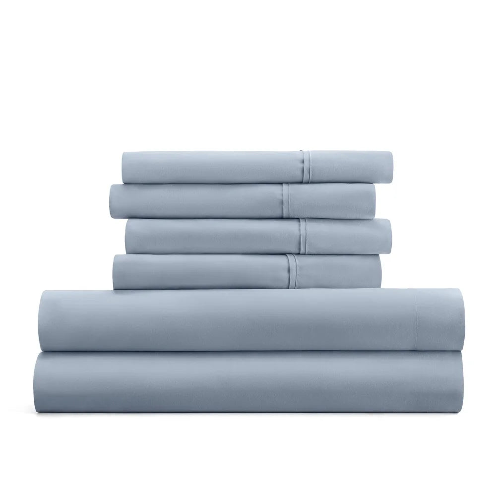 Queen Microfiber 6 Piece Bed Sheet Set Hypoallergenic Wrinkle Resistant Deep Pocket Soft Durable Bedding Sensitive Skin
