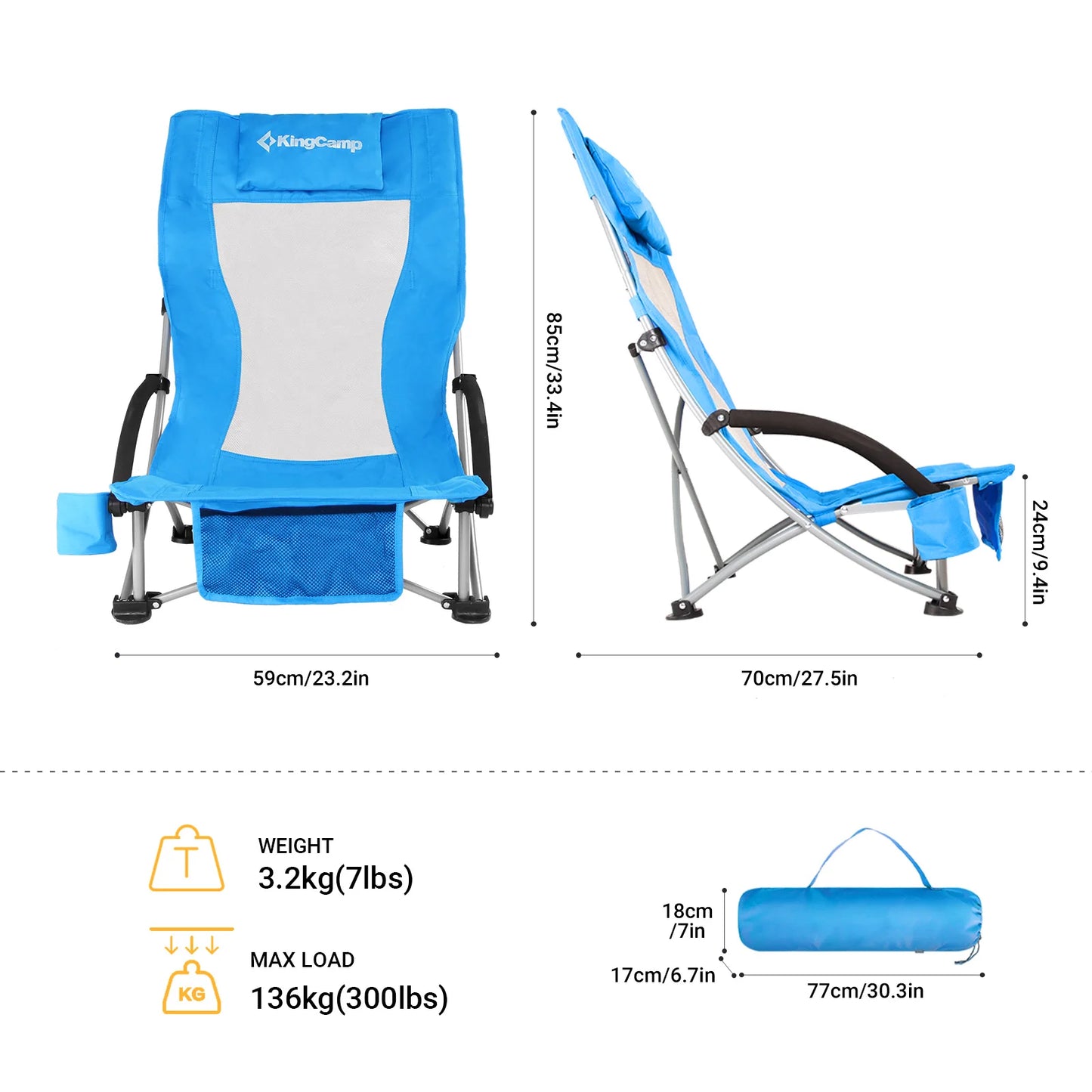 KingCamp High Back Beach Chair With Cup Holder Armrests
