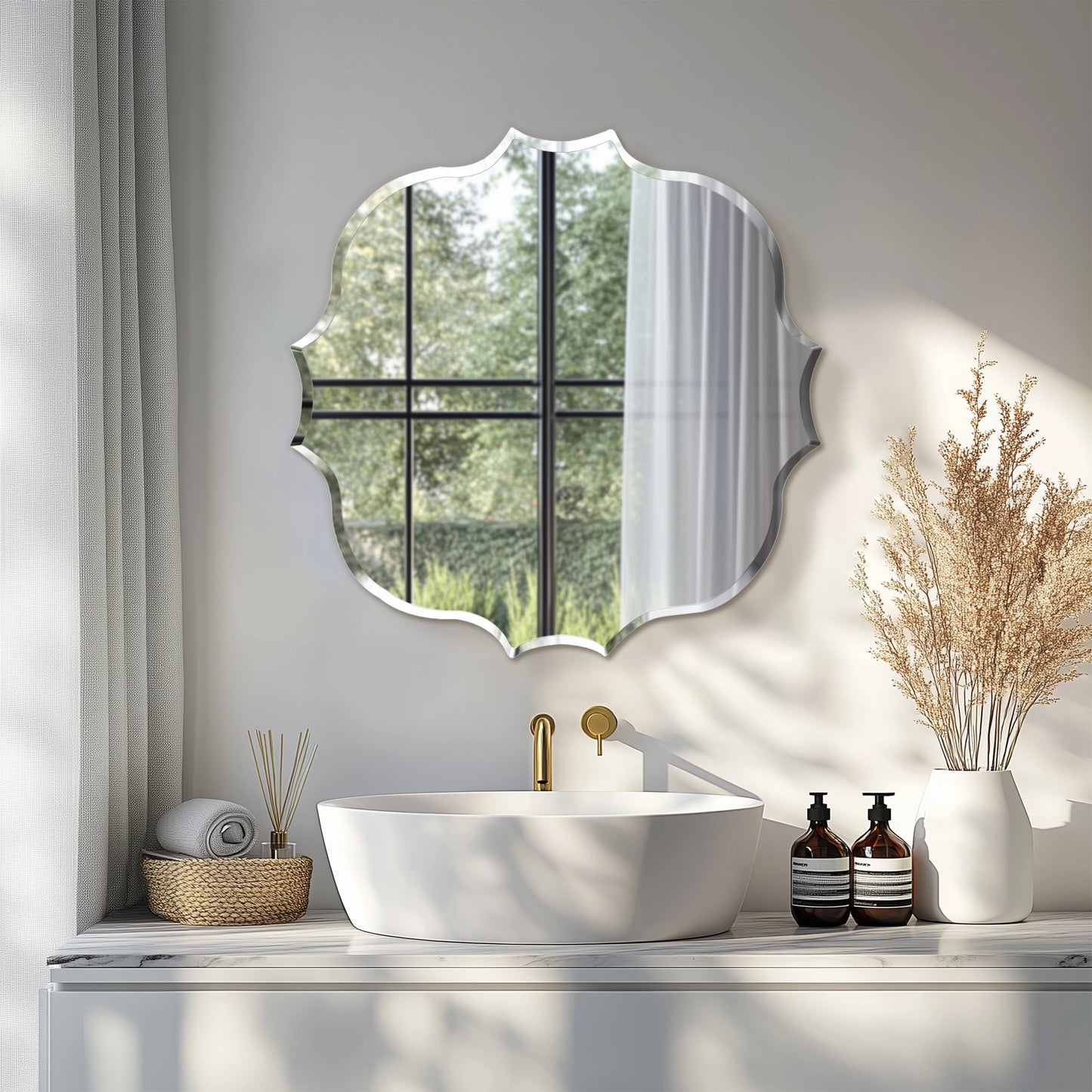 Wisfor Scalloped Edge Frameless Bathroom Wall Mirror