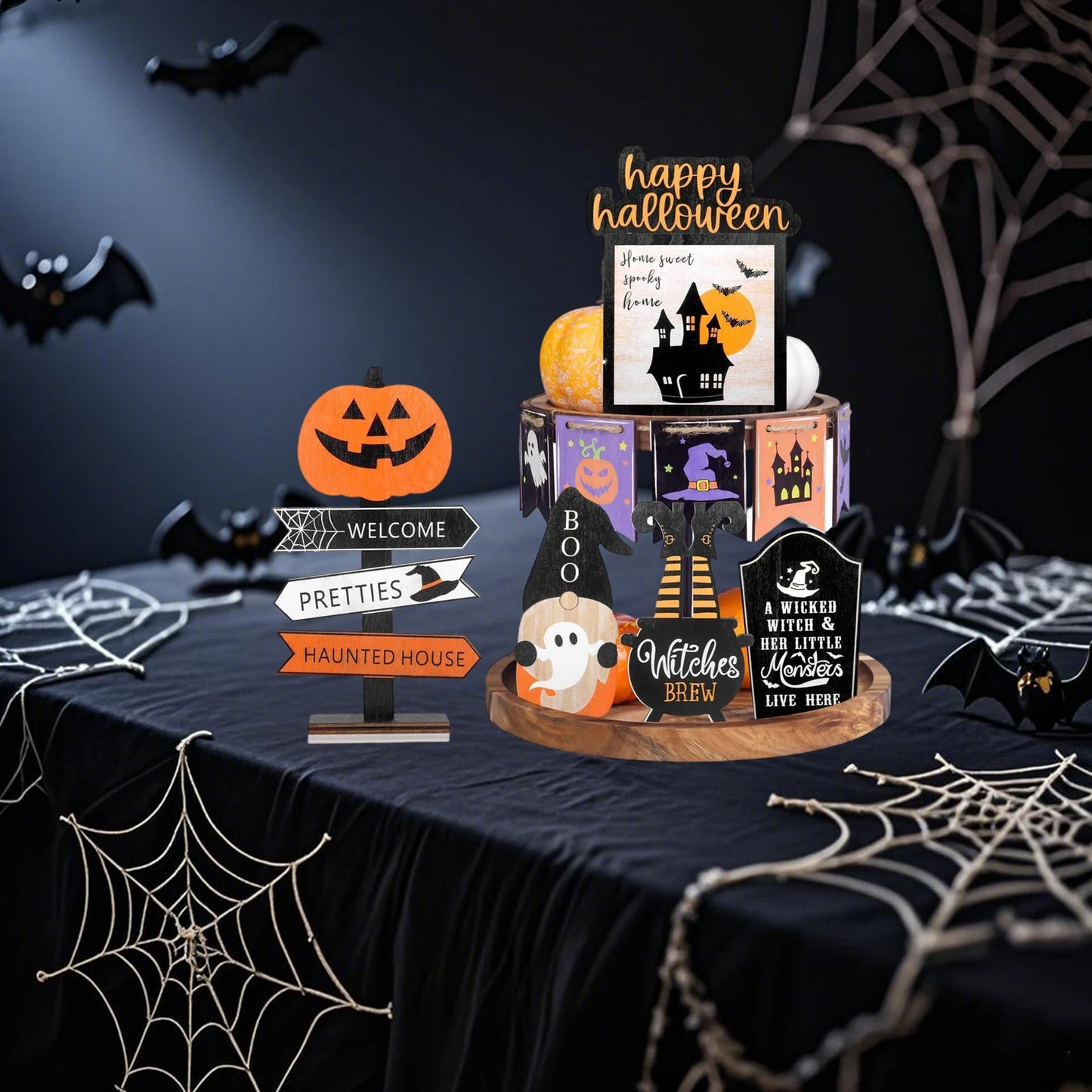 Spooky Halloween Tiered Tray Decor Set.