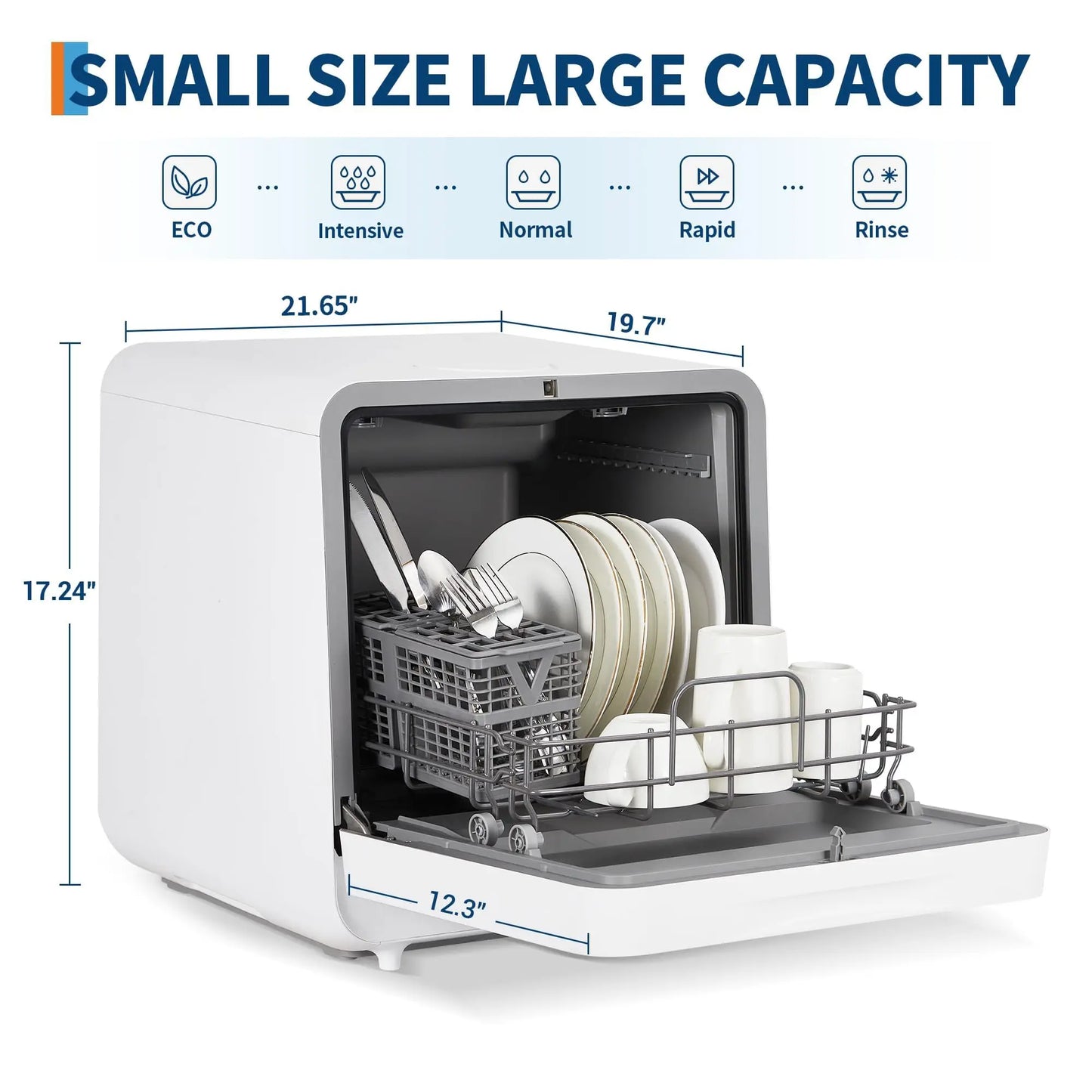 Portable Countertop Dishwashers, Mini Dishwasher with 2-Way Water Supply (Faucet Hookup + Self-Priming), Powerful Hot Air Dry