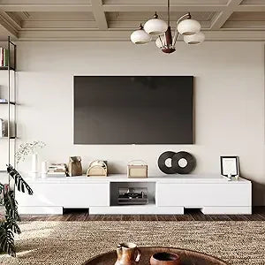 Extendable TV Stand with 2 Drawers, Modern TV Console Table with Shelf, Media Console Table Entertainment Center for Living Room