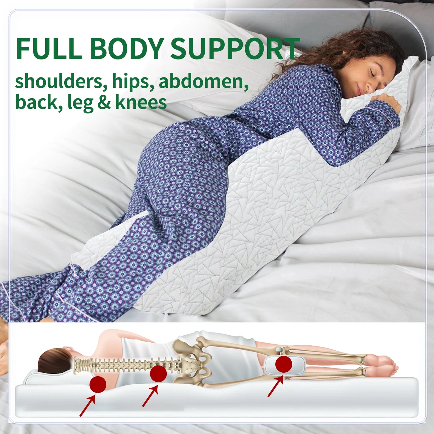 Memory Foam Body Pillow 20x54 Inch Large White for Adults