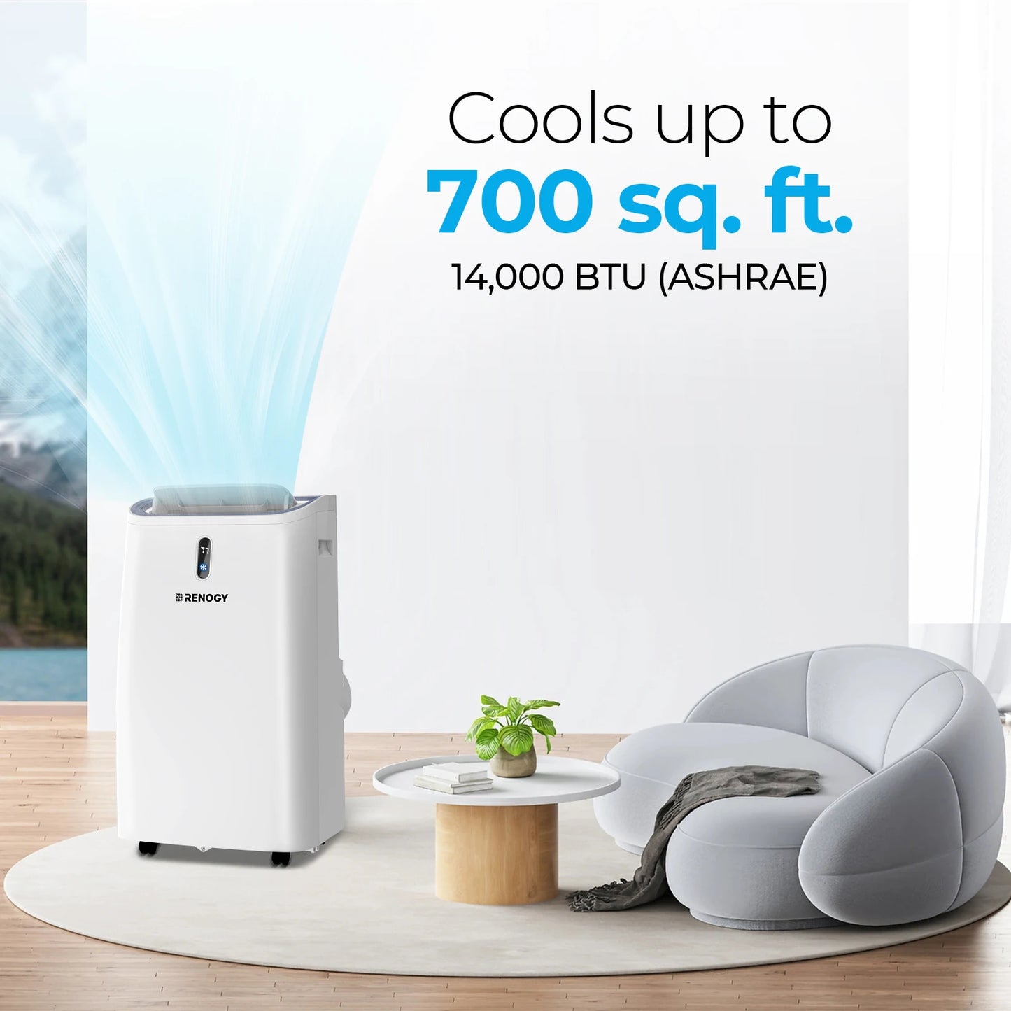14,000 BTU Smart WiFi Portable Air Conditioner. Powerful Cooling for Home & Office