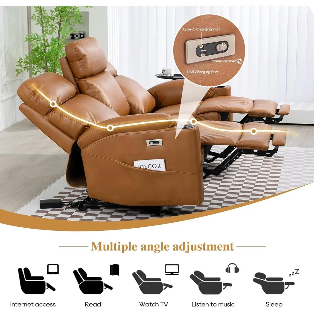 Power Reclining Sofa - 3 Seater Recliner Sofás, PU Leather Recliner Sofa, Home Theater Seating with Flipped Middle Backrest, Pow