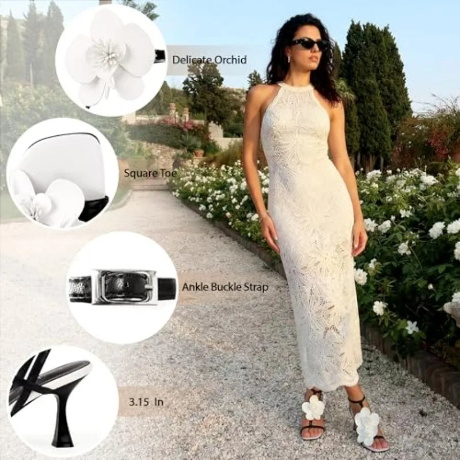 LACIKOSZ Floral High Heels Womens Strappy Sandals Wedding Bride Dressy Shoes Open Toe Ankle Strap Sandals