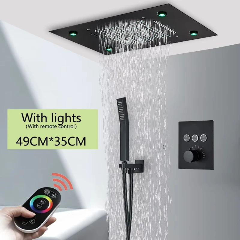 Stainless Steel Brushed Ceiling Shower Head With LED Lights