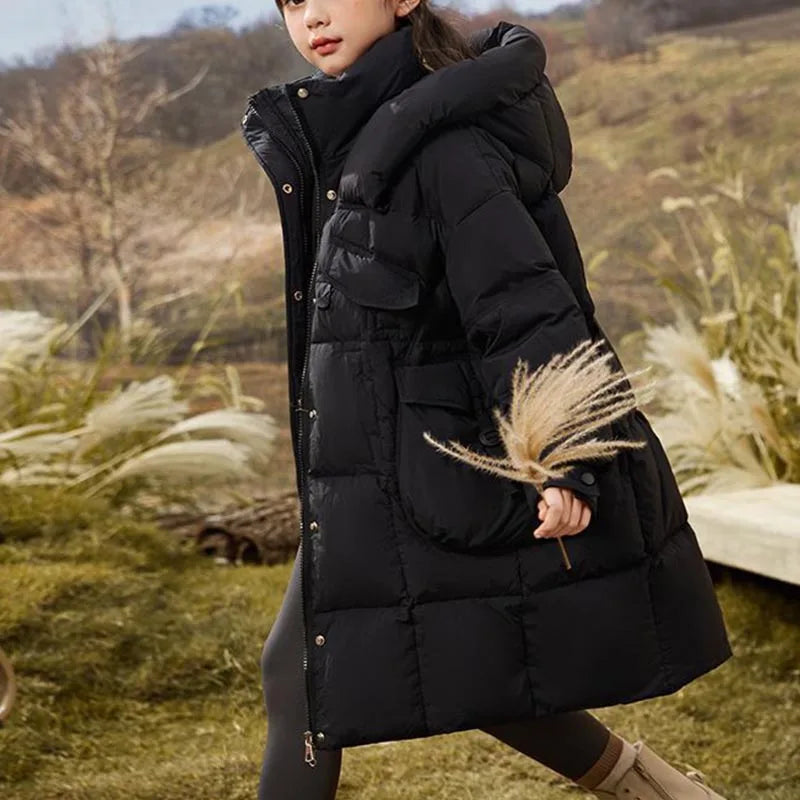 Winter Kids White Duck Down Puffer Jacket Hooded Parka