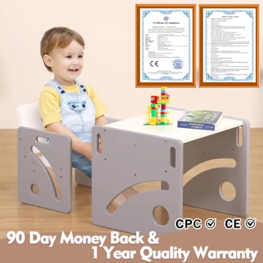 Montessori Toddler Table & Chair Set – Adjustable Wooden Learning Desk for Ages 1–3