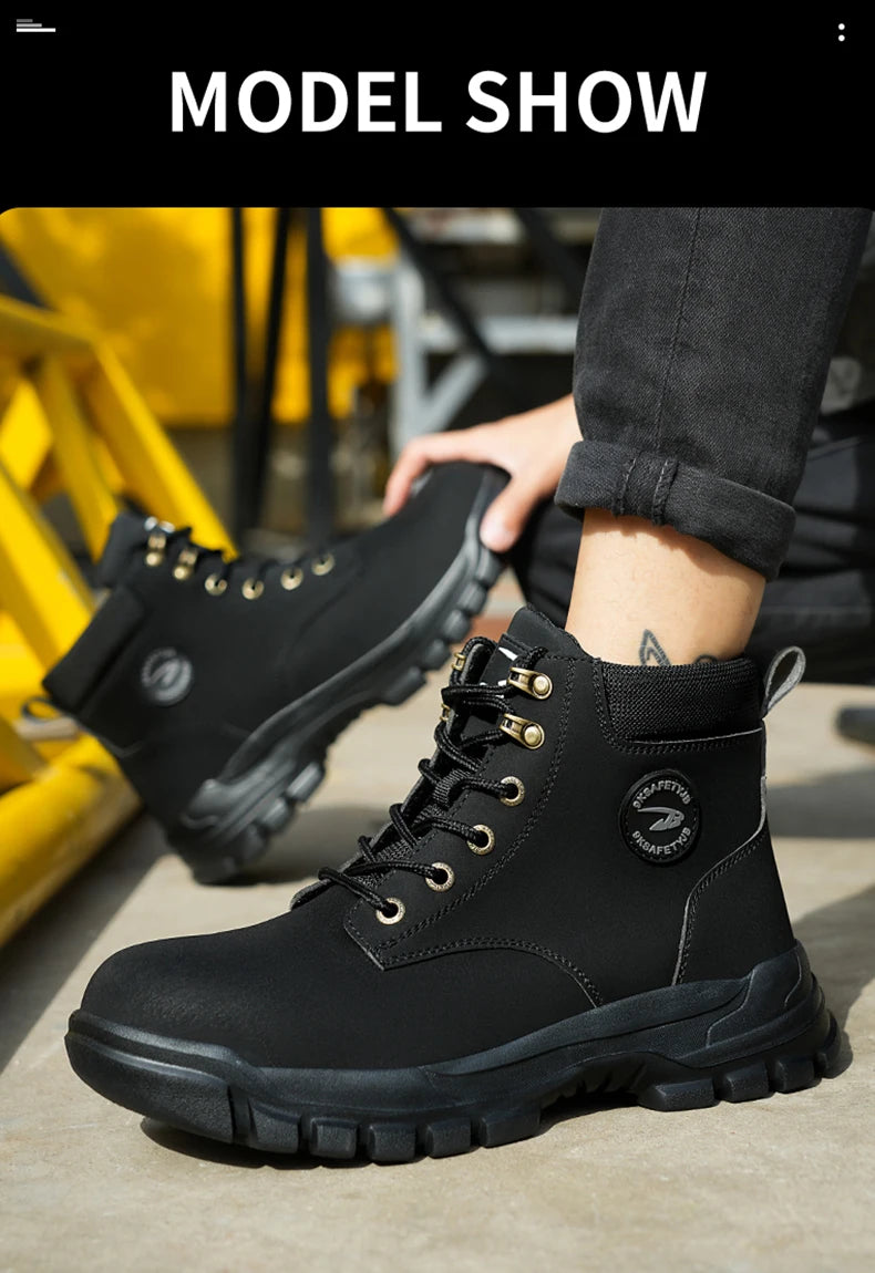 High Top PU Safety Shoes Metal Toe Cap Anti Smash Puncture