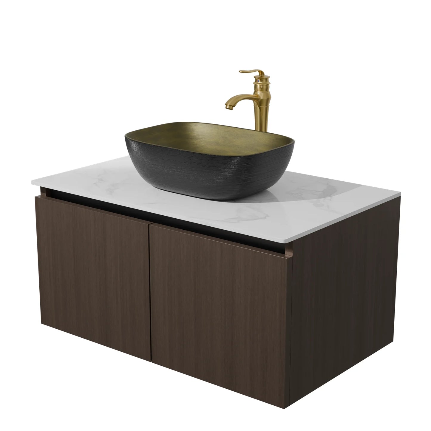 Floating Vanity Bathroom with Sink Combo, Wall Mounted Modern Vanity, Bathroom Cabinet Vanity with Sink Ceramic Basin Faucet