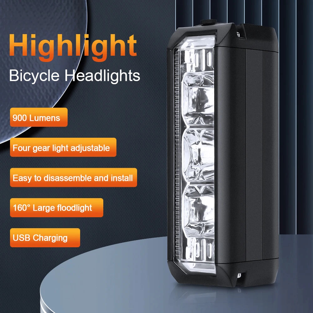 USB Rechargeable Bike Front Light 900 Lumens 2000mAh
