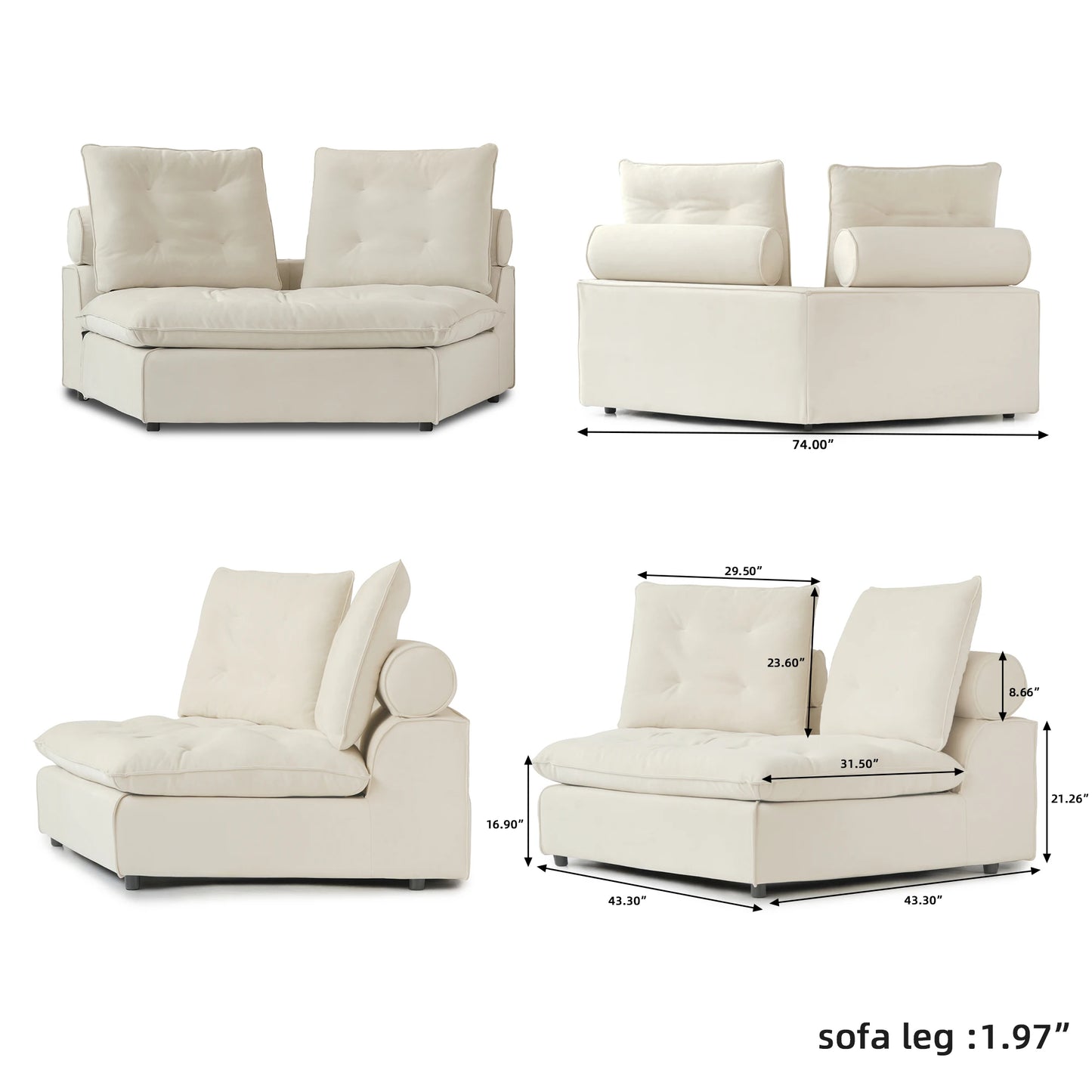 Down Filled Curved Cloud Sectional Sofa Oversized Couches Chaise Ottoman Stupendous Miami Sofa Adjustable Backrest