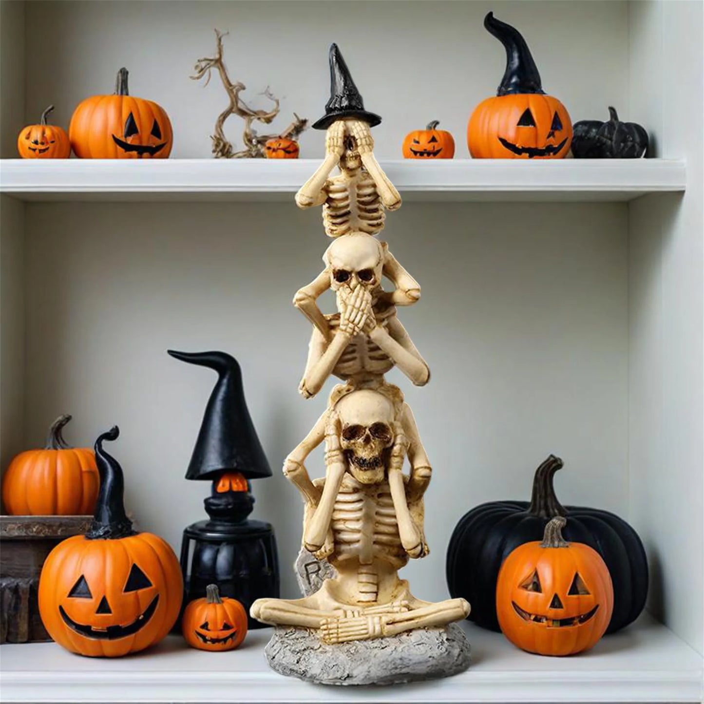 Spooky Halloween Skeleton Tower Trio Figurine Skull Decor