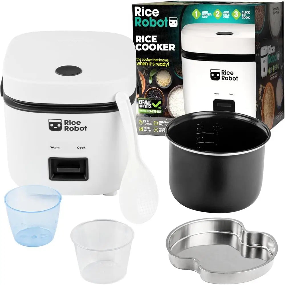 Compact Electric Rice Cooker Steamer 4.5 Cups Nonstick Pot Quart Portable Dishwasher-Safe Automatic Warm Include Recipes
