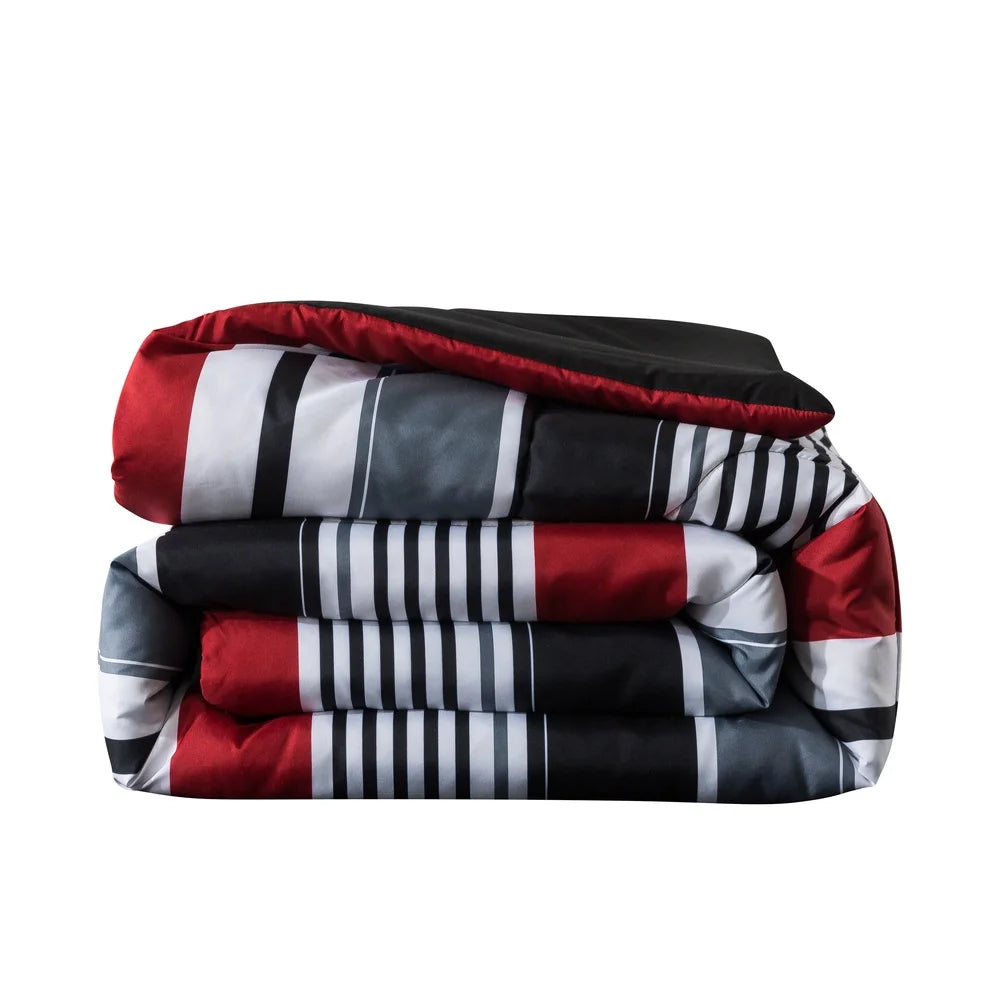 7 Piece Reversible Bedding Set Queen Comforter Sheets Pillowcases Shams Soft Polyester Machine Washable Unisex Storage Bag