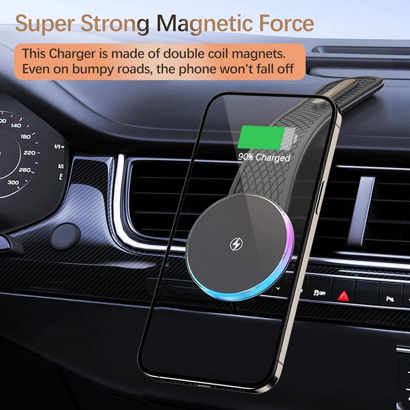 Magnetic Wireless Charger Car Adjustable Phone Holder for Magsafe iPhone 16 15 14 13 12 Pro Max 15W Fast Charging Car Charger