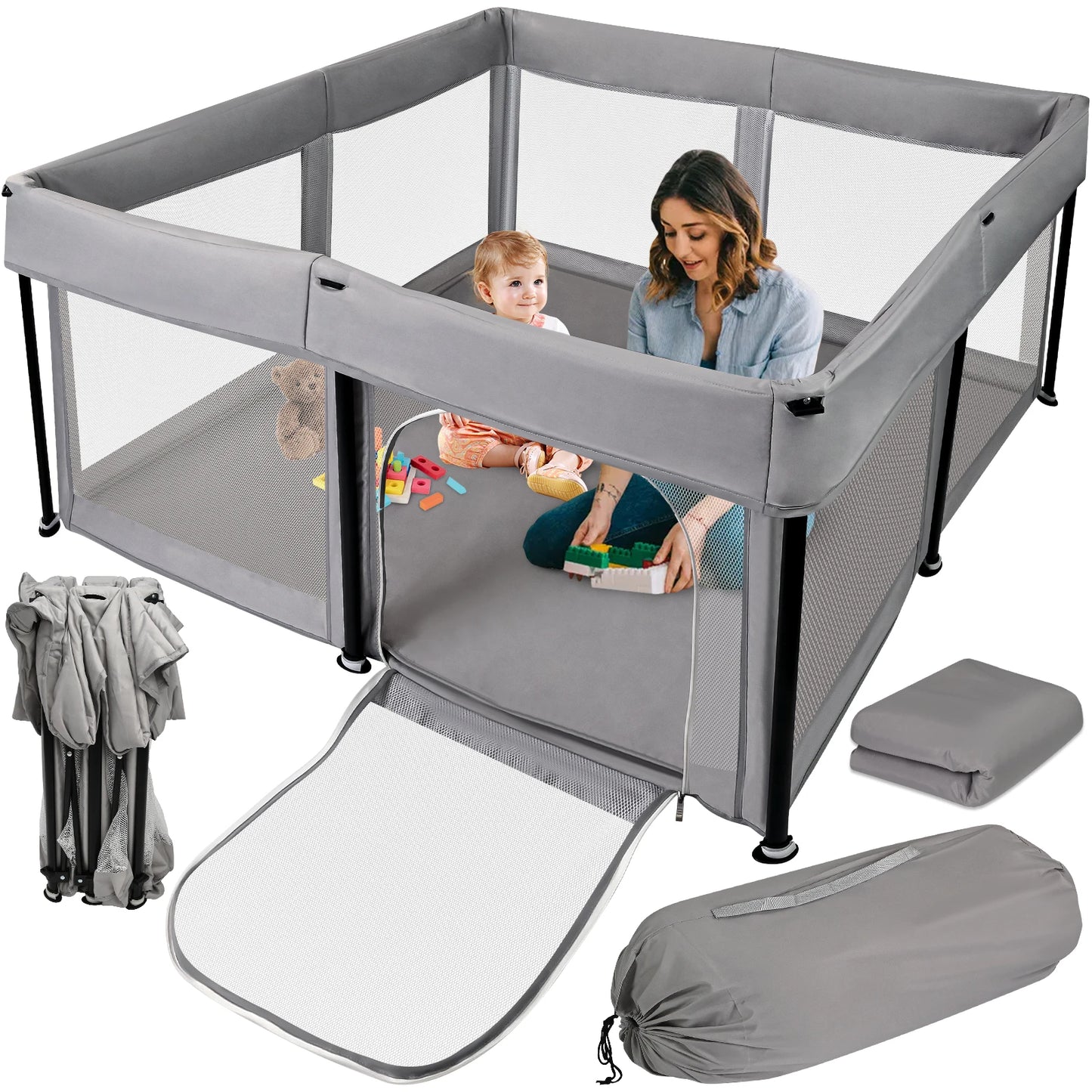 Foldable Baby Playpen With Mat 50x50 Portable Safe Mesh