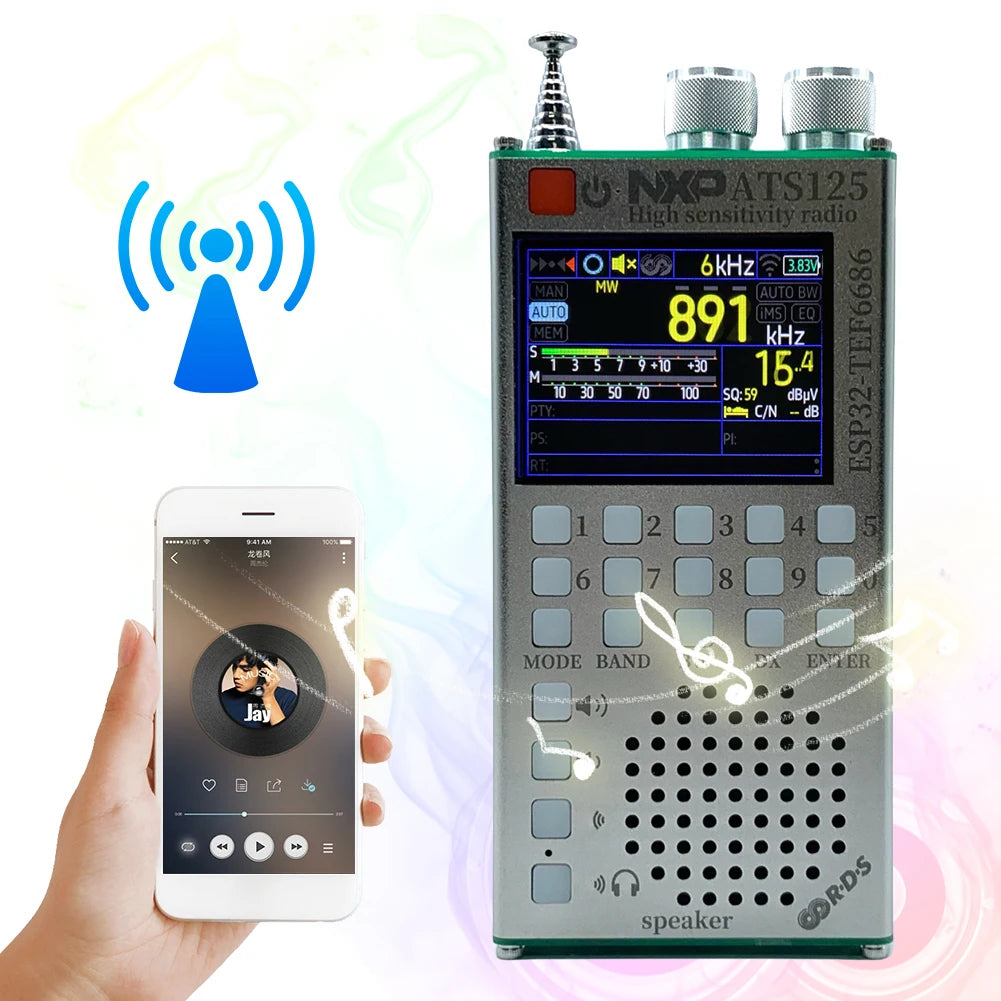 ATS125 High Sensitivity Radio 2.4 Inch Touch Screen RDS Data Display Radio Telescoping Antenna for Bluetooth-Compatible Speakers
