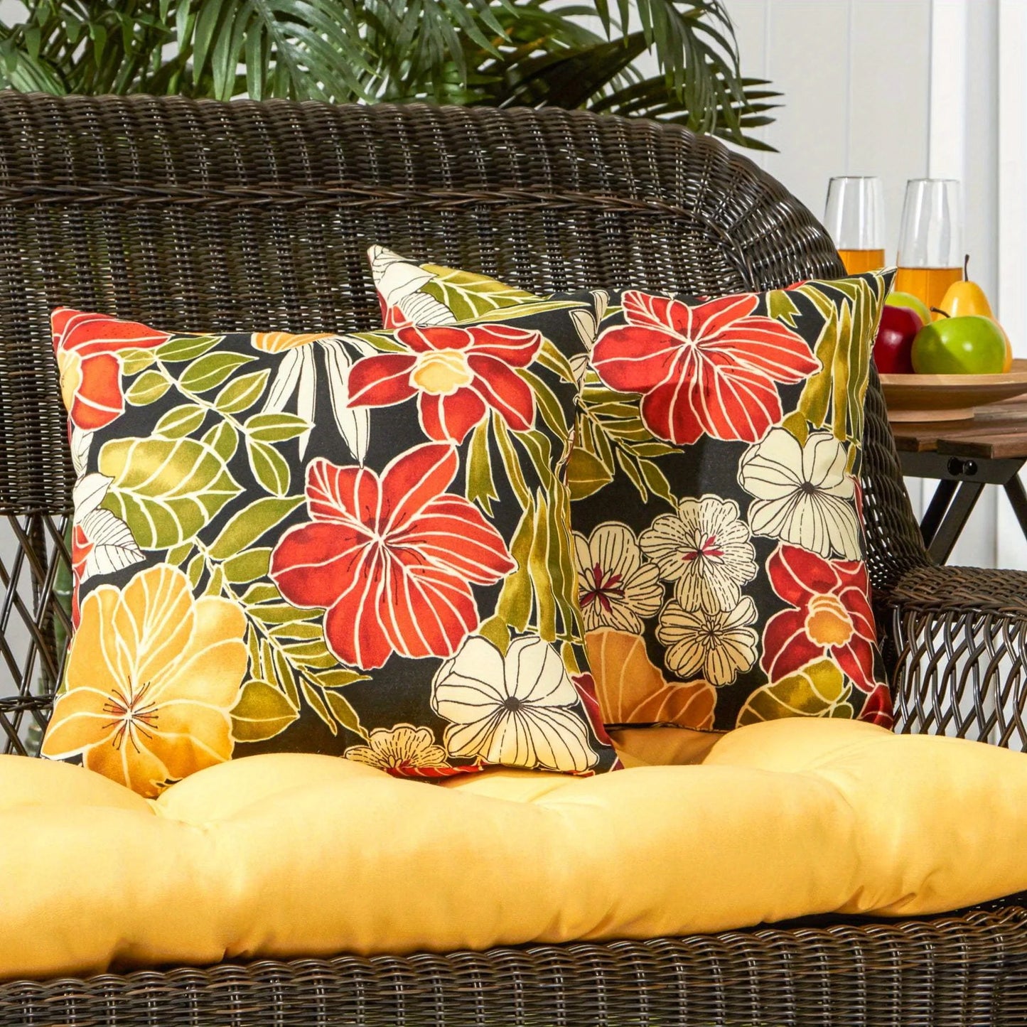Tropical Floral Outdoor Throw Pillow Set of 2 Water Resistant Patio Accent Cushions