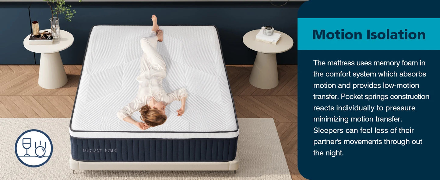 King Mattress 14Inch Euro Top Memory Foam Hybrid Mattress Medium Plush Feel Pocket Springs King Size Mattress for Pressure Relie