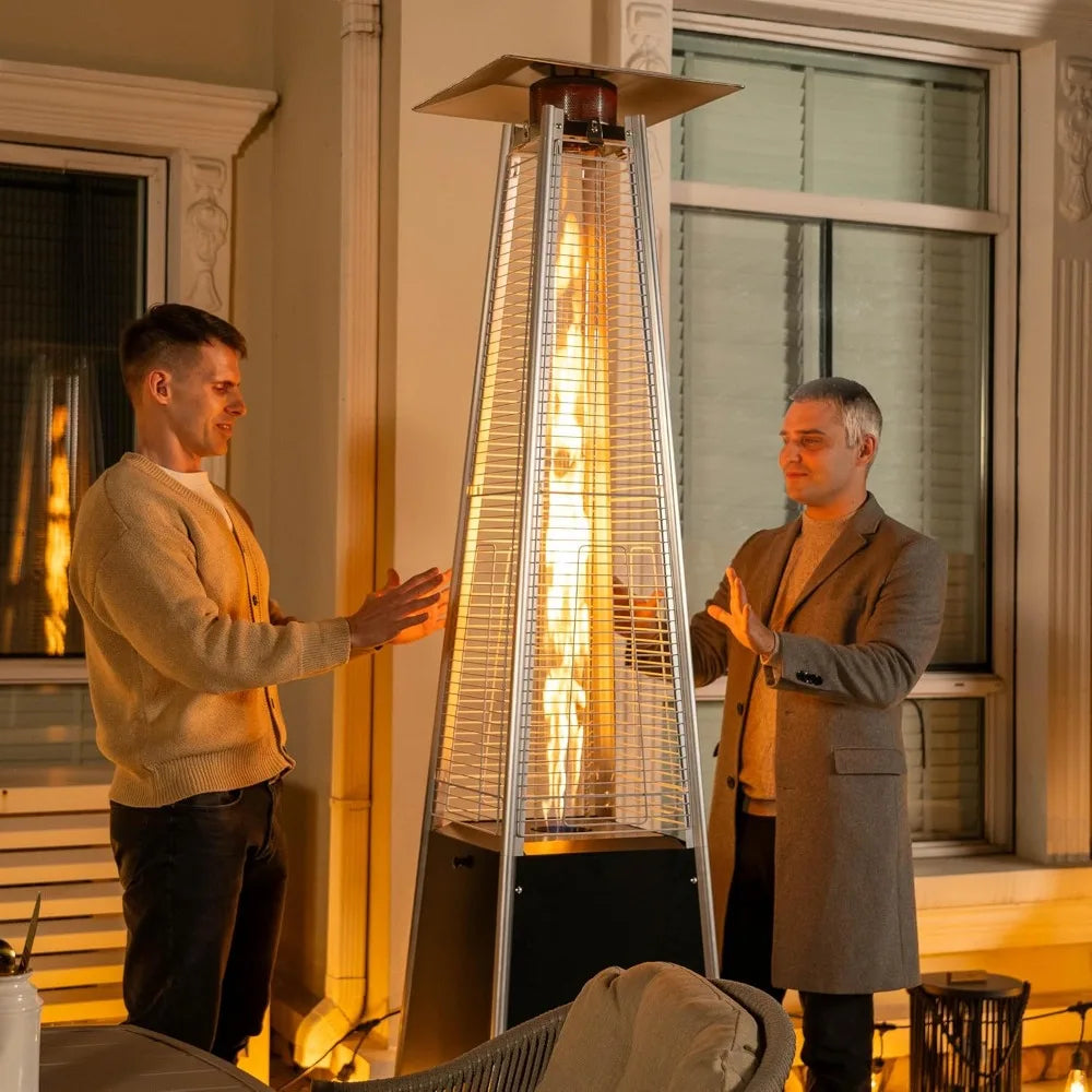 Outdoor Propane Patio Heater, 48,000 BTU Pyramid Outdoor Heater with Wheels, Hammered Bronze Tower Propane Heater with Quartz