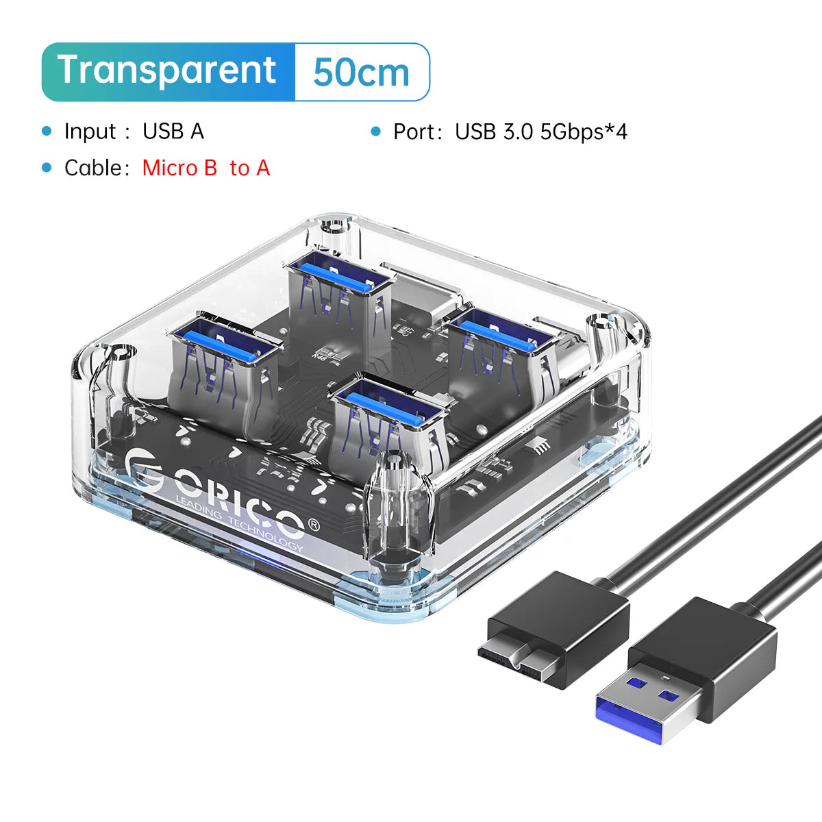 Transparent USB Hub Docking Station with High-Speed Data Transfer & Multi-Port Expansion Description