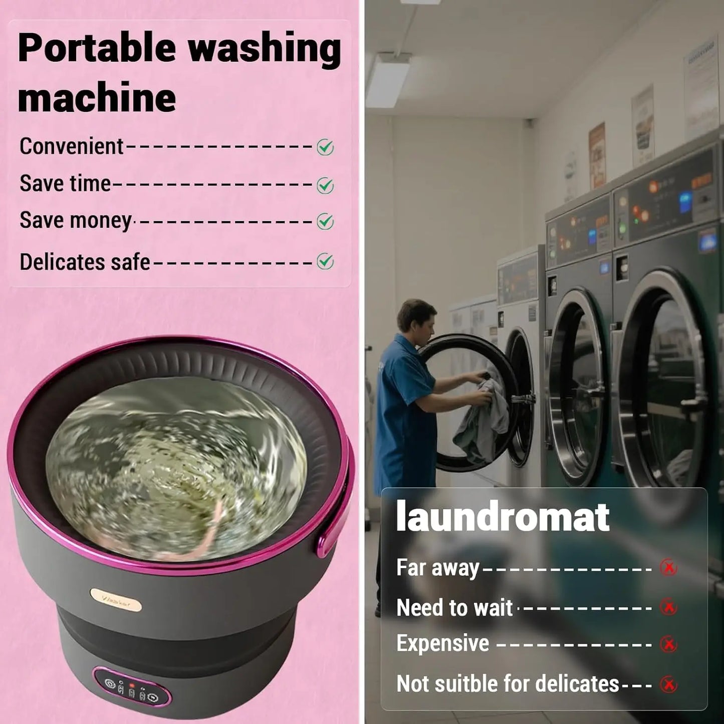 Collapsible Mini Portable Washing Machine & Spin Dryer. Compact Laundry Solution