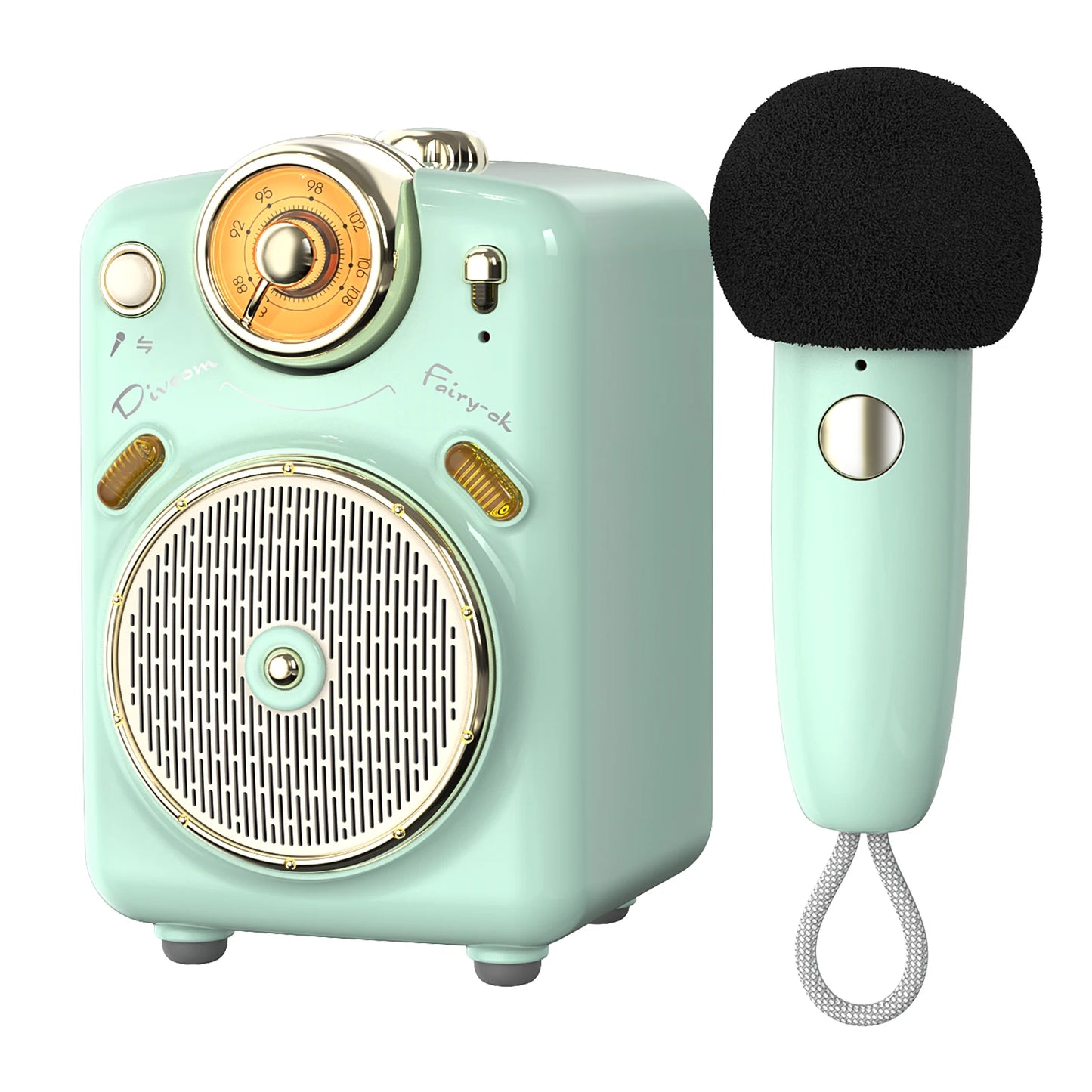 Divoom Fairy-OK Portable Bluetooth Karaoke Speaker with Wireless Microphone | Retro Mini Speaker | Rechargeable Music System
