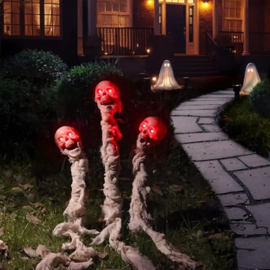 Halloween Skull Yard Stakes 3 Pack Lighted Pathway Markers