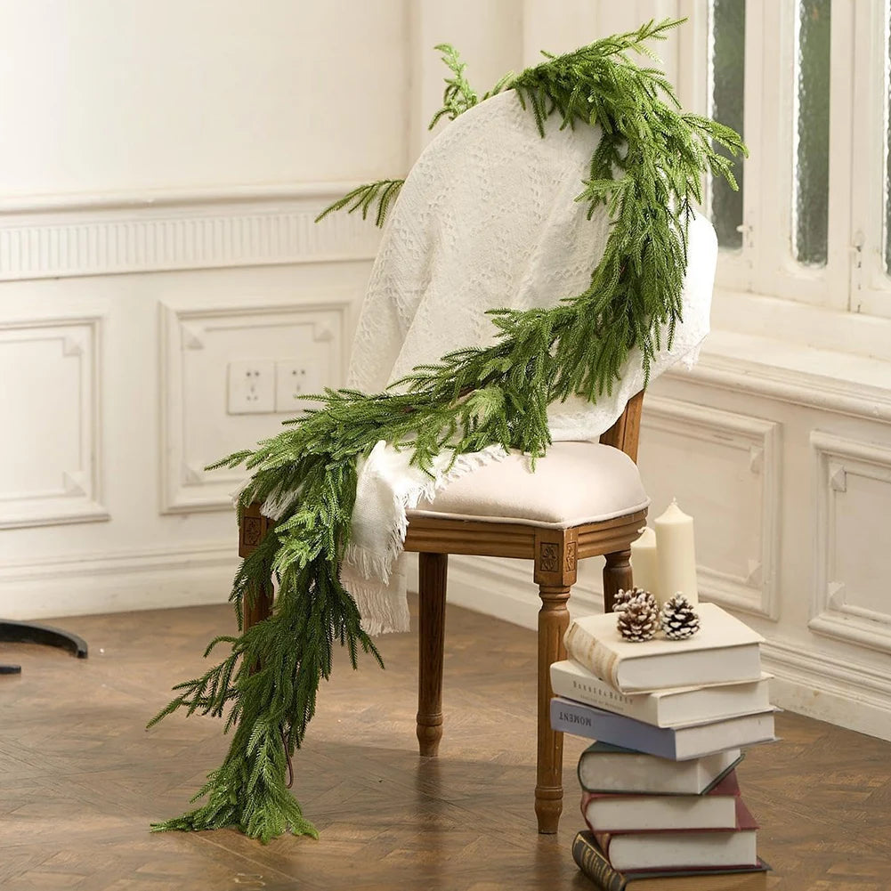 6/9 Ft Norfolk Pine Garland Real Touch Artificial Greenery Garland Winter Pine Garland for Holiday Mantel Fireplace Table