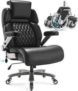 Big and Tall Office Chair 700lbs - Adjustable Headrest&Lumbar Support, 3D Flip Arms, Large Wheels &Heavy Duty Metal Base, Ergono