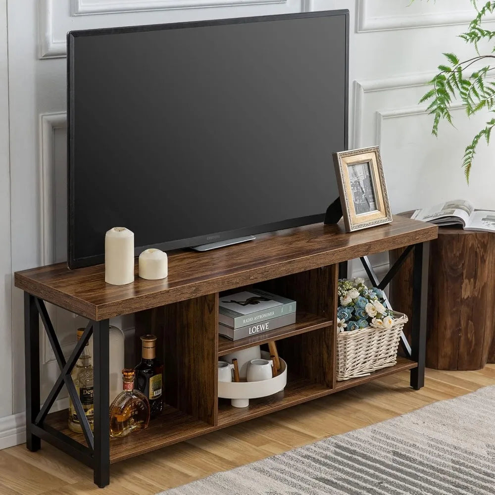 TV Stand for TV up to 55 Inches, TV Cabinet with Open Storage, TV Console Unit with Shelving for Living Room, Entertainment Roo