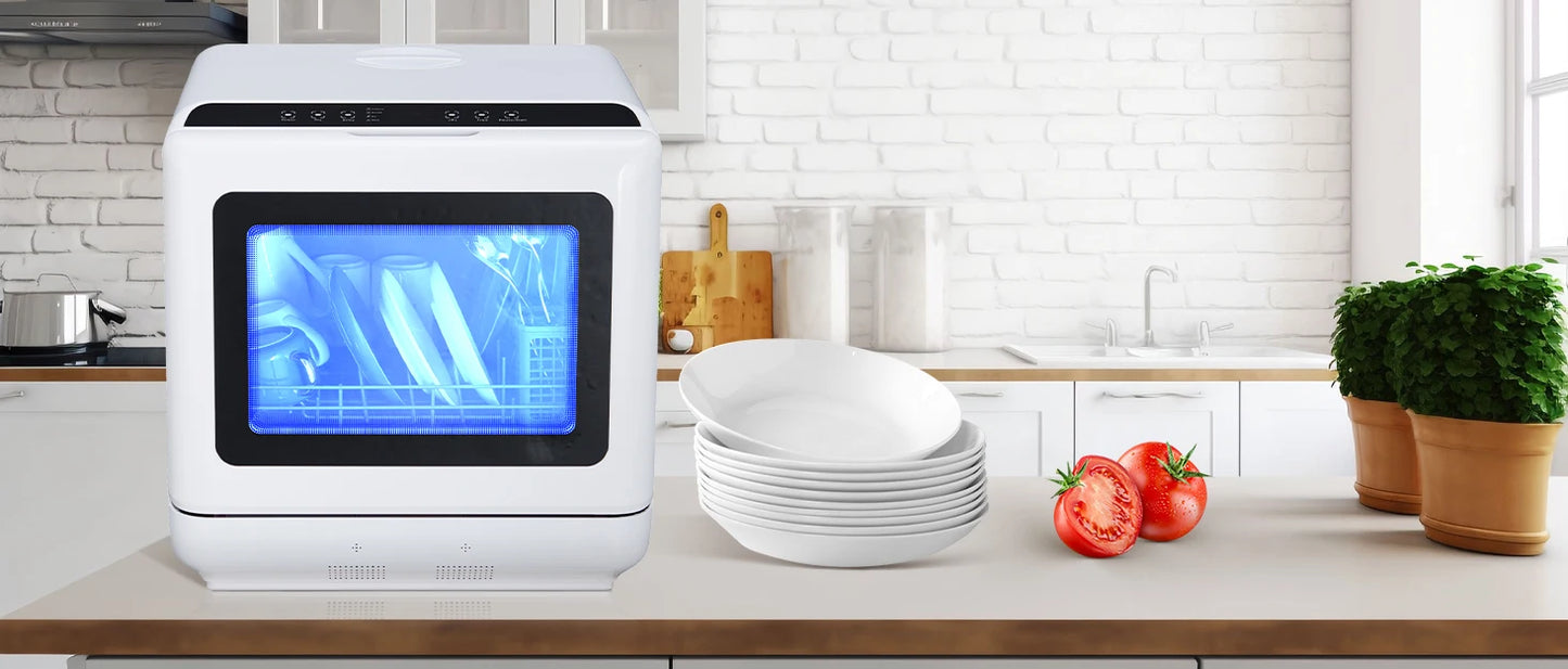 Portable Countertop Dishwasher with 4.5L Built-in Water Tank, 5 Washing Programs & Air-Drying Function, 360° Dual Spray Arm