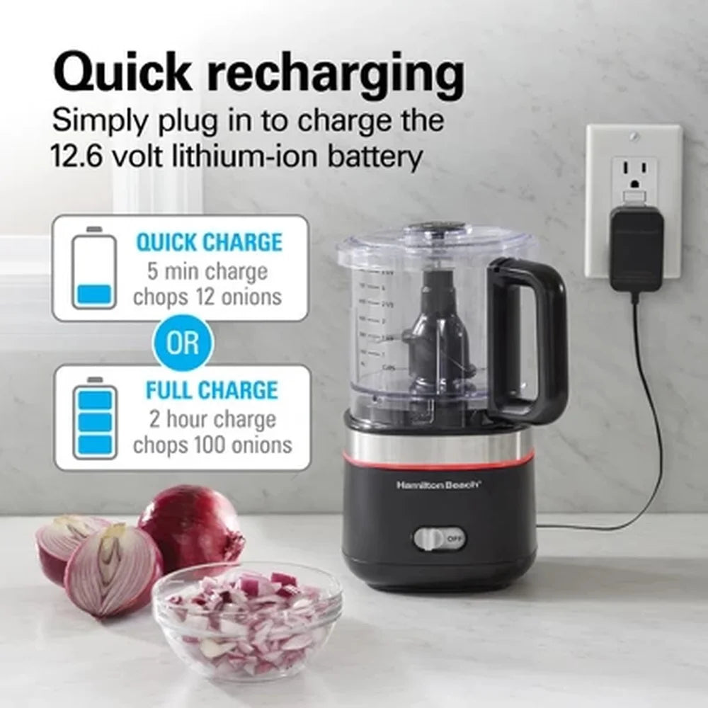 Cordless 4 Cup Food Chopper Dishwasher Safe Mini Processor