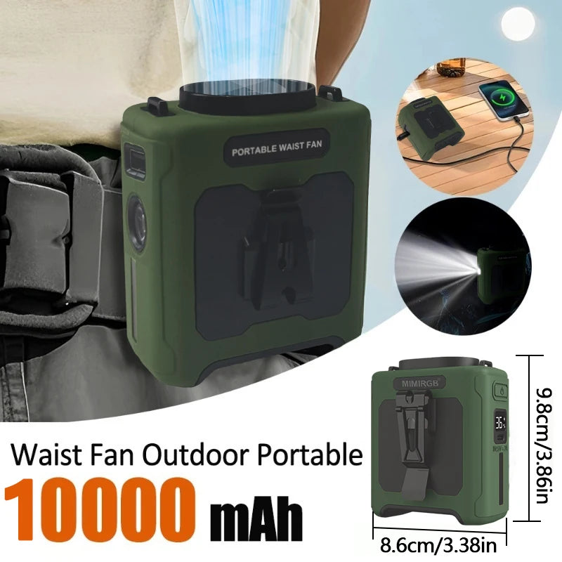 10000mAh Portable Neck Fan & Waist Clip Fan – Rechargeable Hands-Free Personal Cooling Fan Product Description