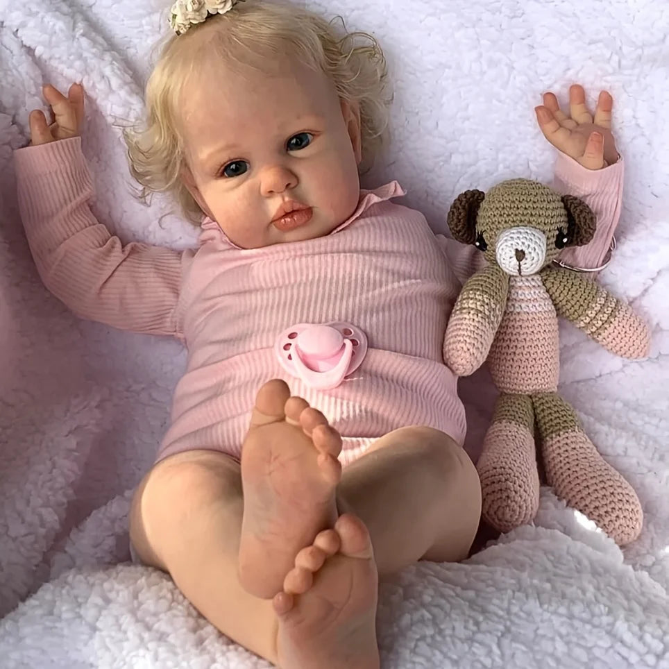 1PC 24-inch realistic rebirth doll, soft rubber, hand-dyed blonde hair, fashionable cartoon fantasy theme doll, collectible cute