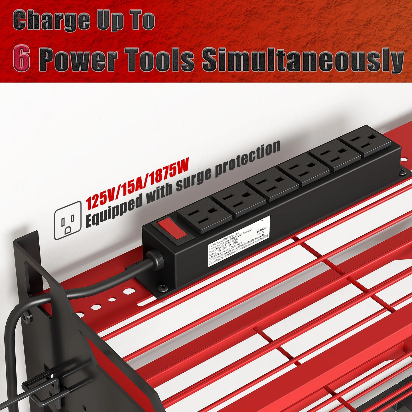 4 Layer Power Tool Organizer Wall Mount With Charging Dock